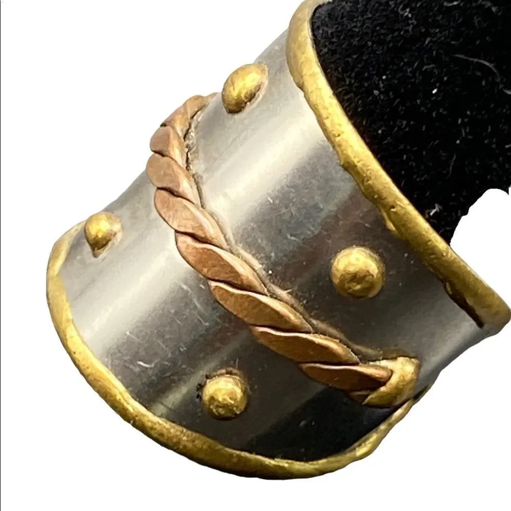 Anju designer metal cuff ring adjustable stainless, brass and copper braid beads
